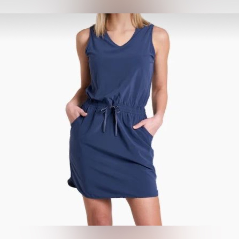 Navy Blue Sleeveless Dress EUC Tie Waist Mini Tank Top Viscose Small